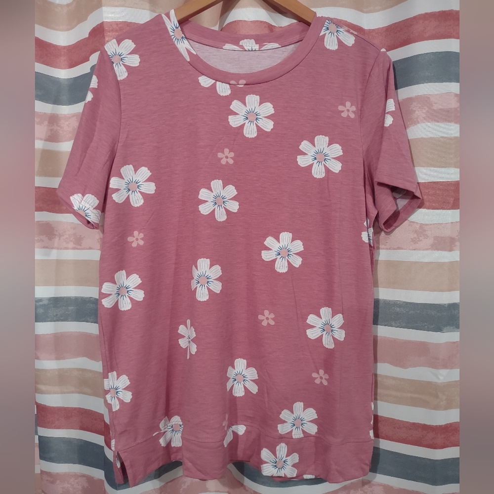 Pink Short Sleeve Flower Tee